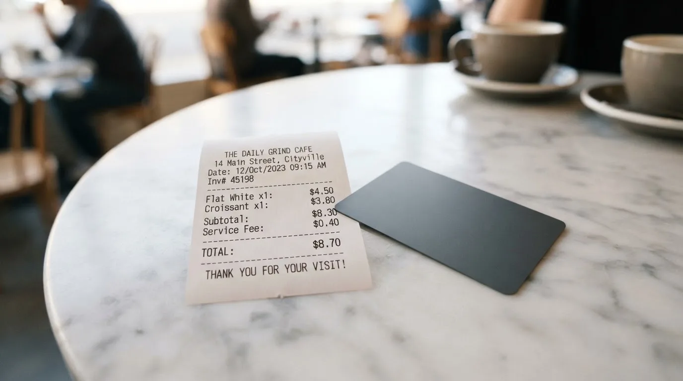 A receipt and a card on a café table