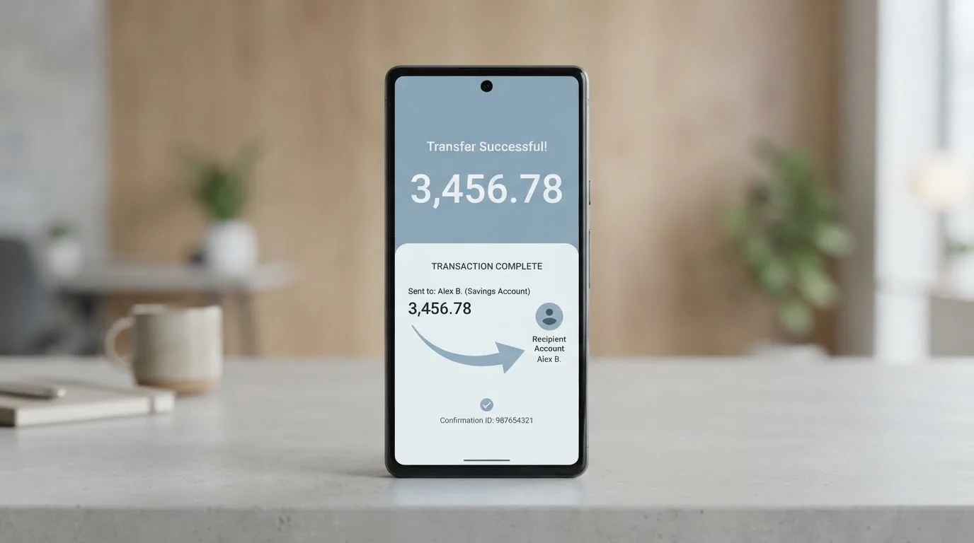 A phone showing a stablecoin transfer screen