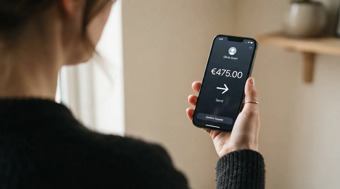A phone showing a stablecoin transfer screen