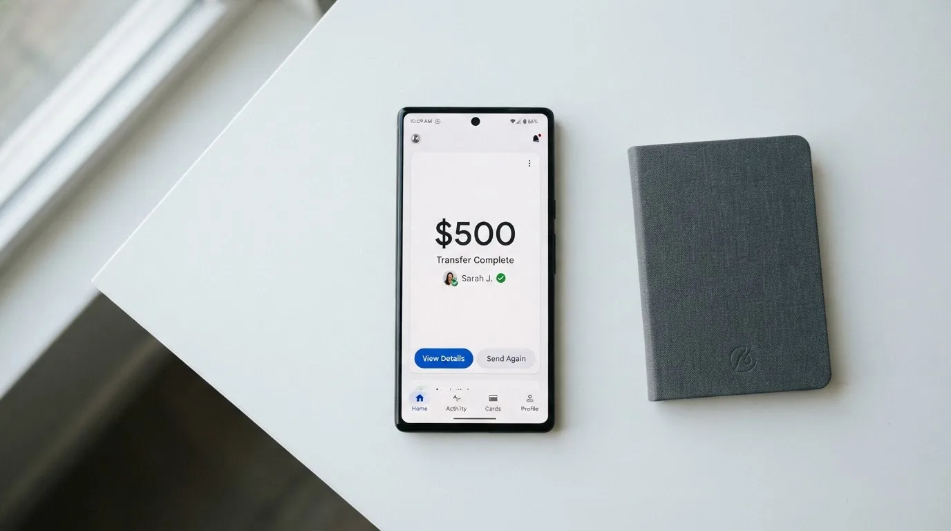 A phone showing a stablecoin transfer screen
