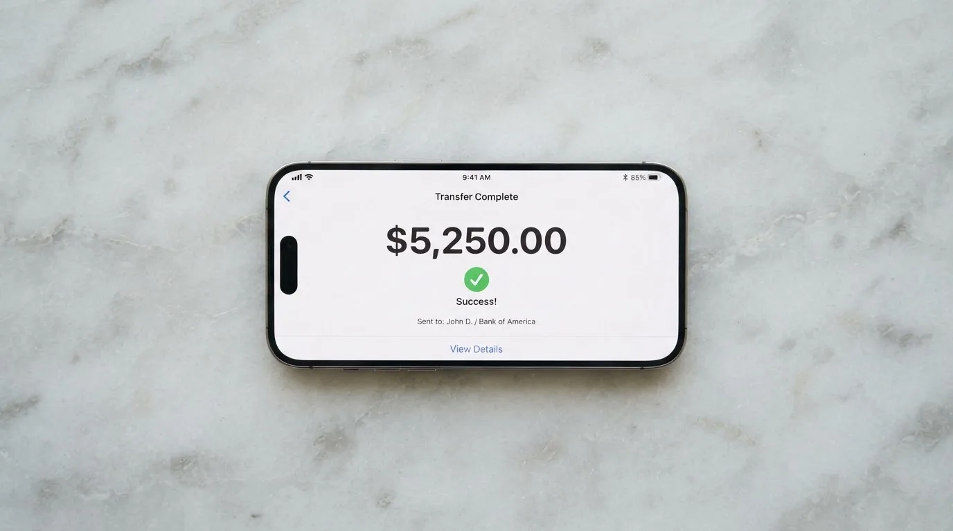 A phone showing a stablecoin transfer screen