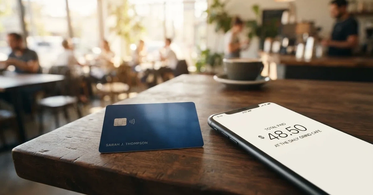 A payment card next to a phone with a crypto wallet app open