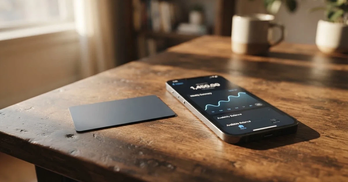 A payment card next to a phone with a crypto wallet app open