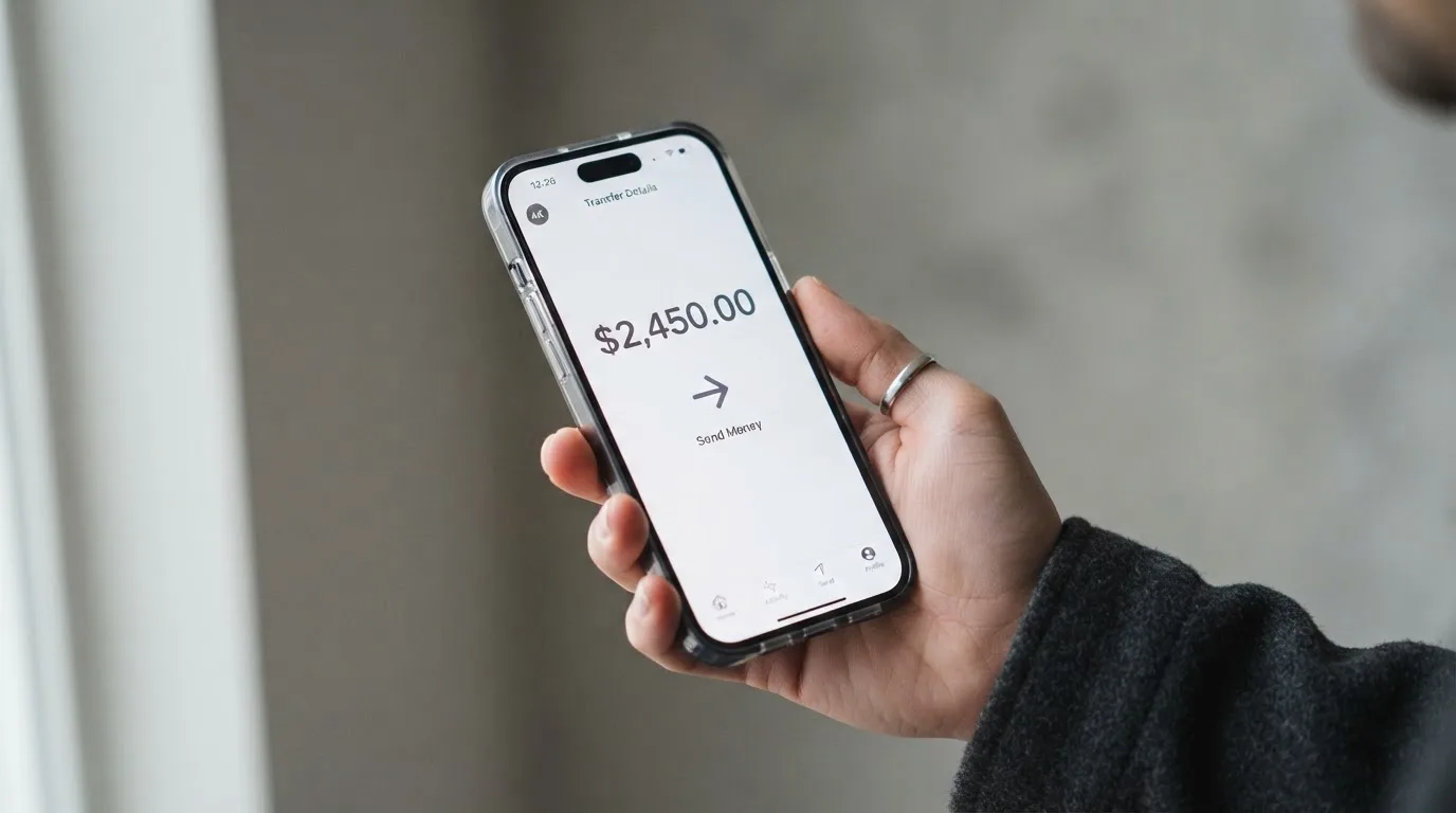 A phone showing a stablecoin transfer screen