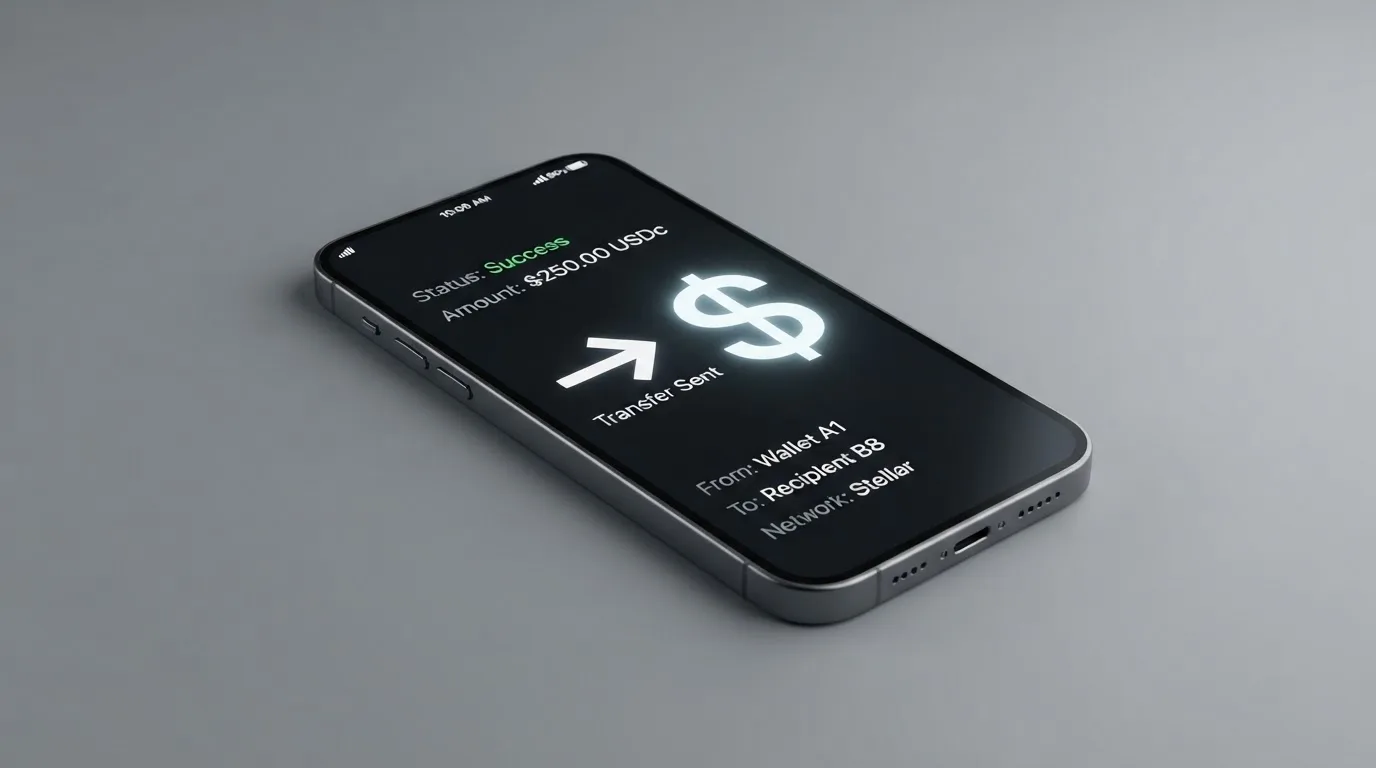 A phone showing a stablecoin transfer screen