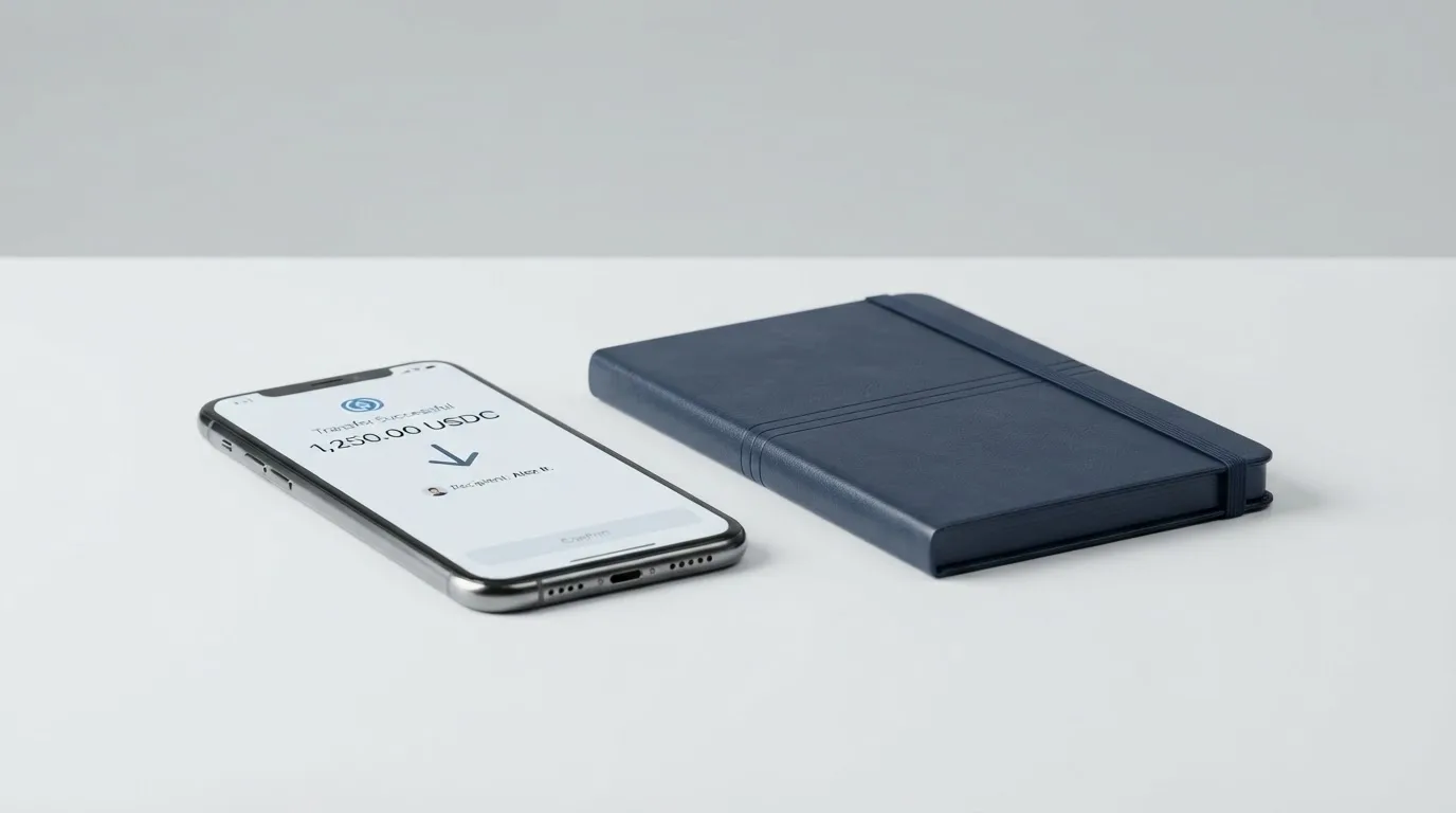 A phone showing a stablecoin transfer screen