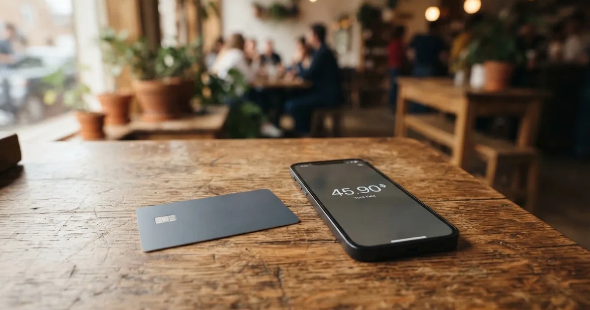 A payment card next to a phone with a crypto wallet app open