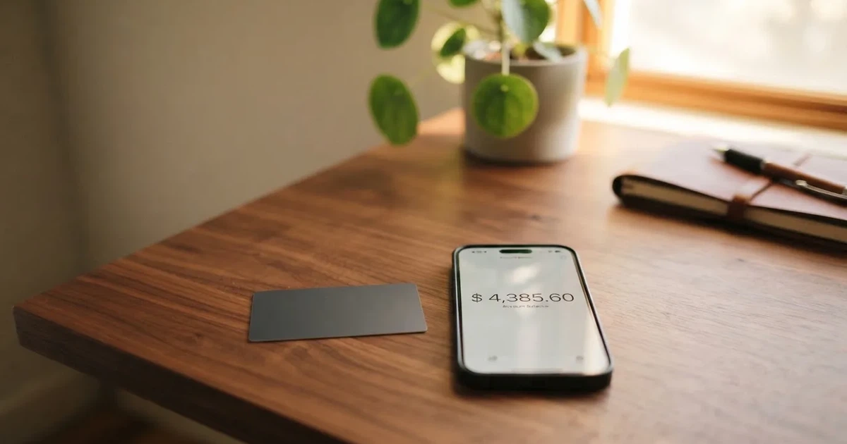A payment card next to a phone with a crypto wallet app open