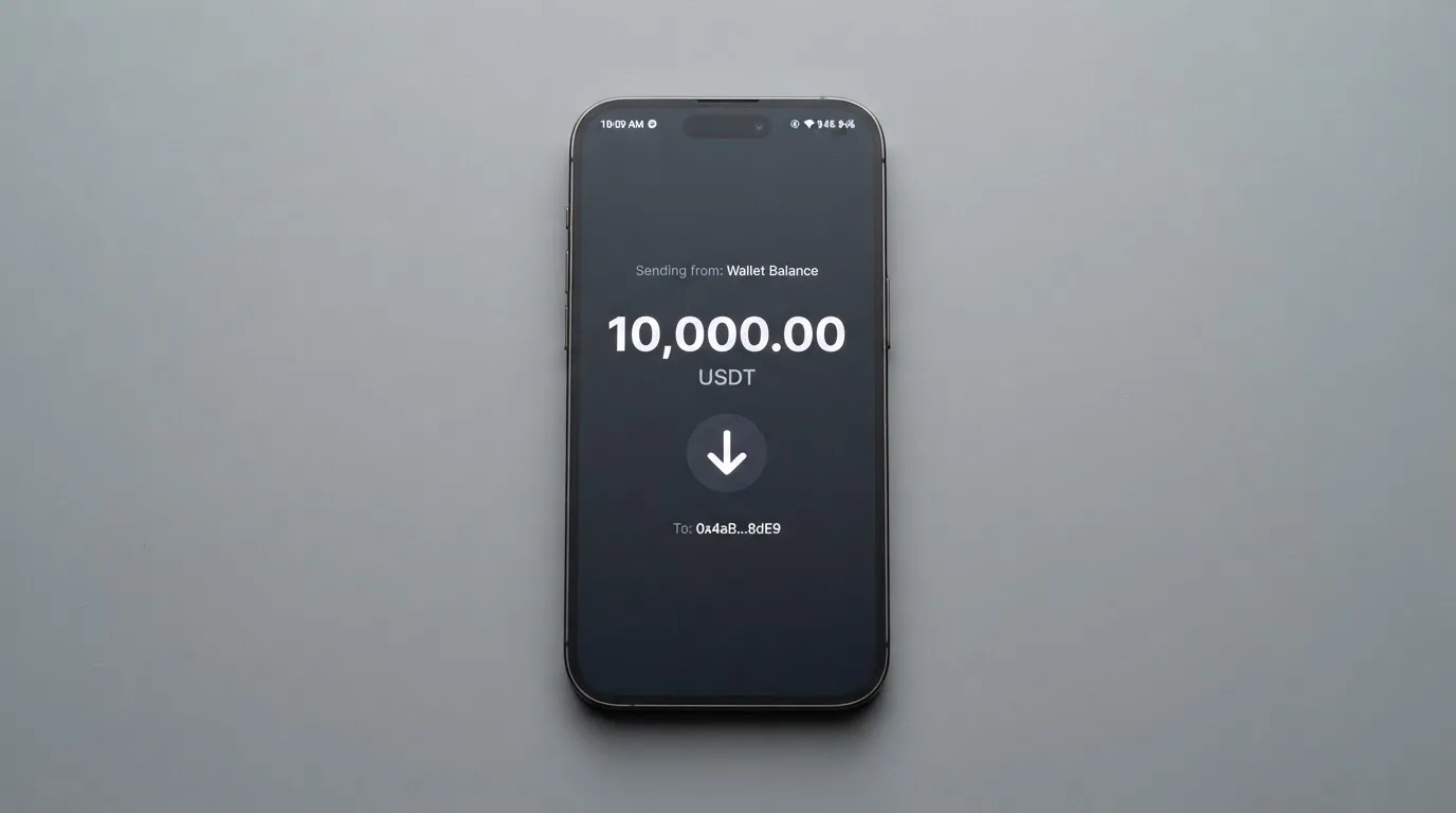 A phone showing a stablecoin transfer screen