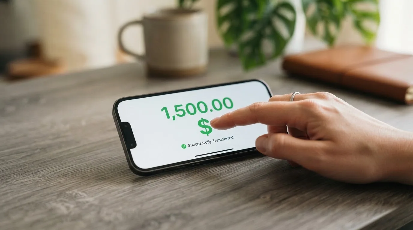 A phone showing a stablecoin transfer screen