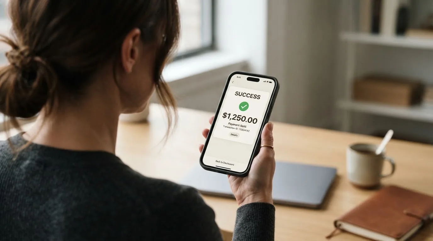 A phone showing a stablecoin transfer screen