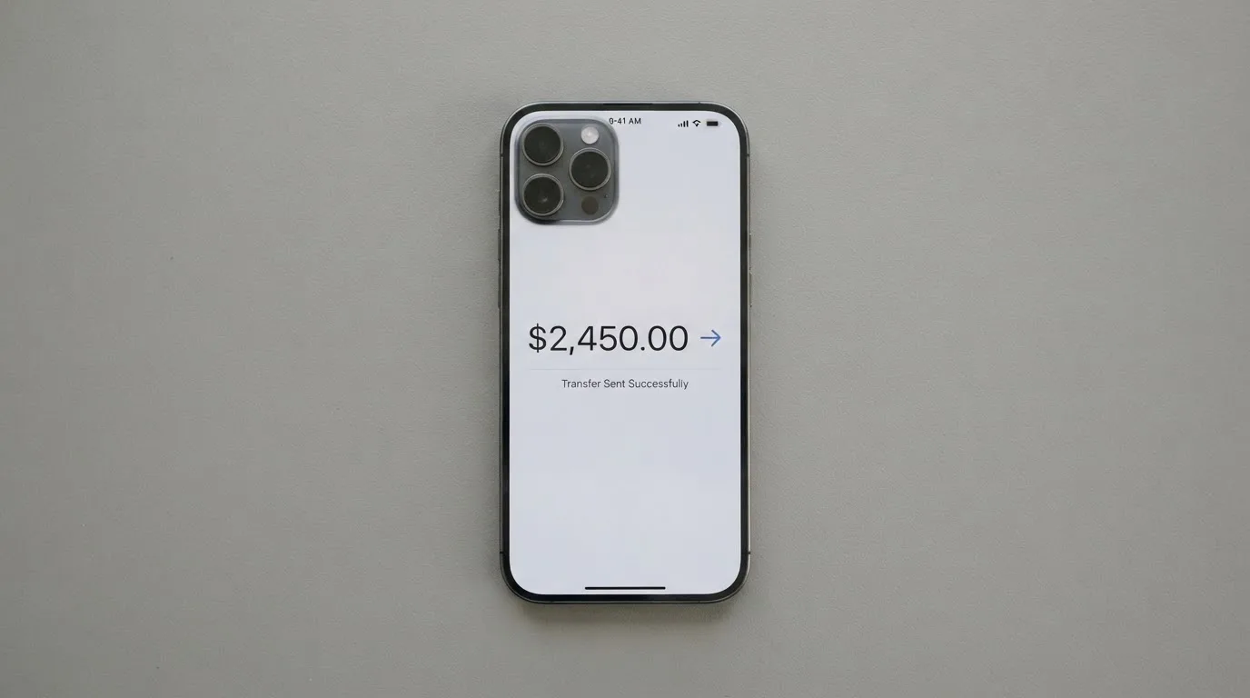 A phone showing a stablecoin transfer screen
