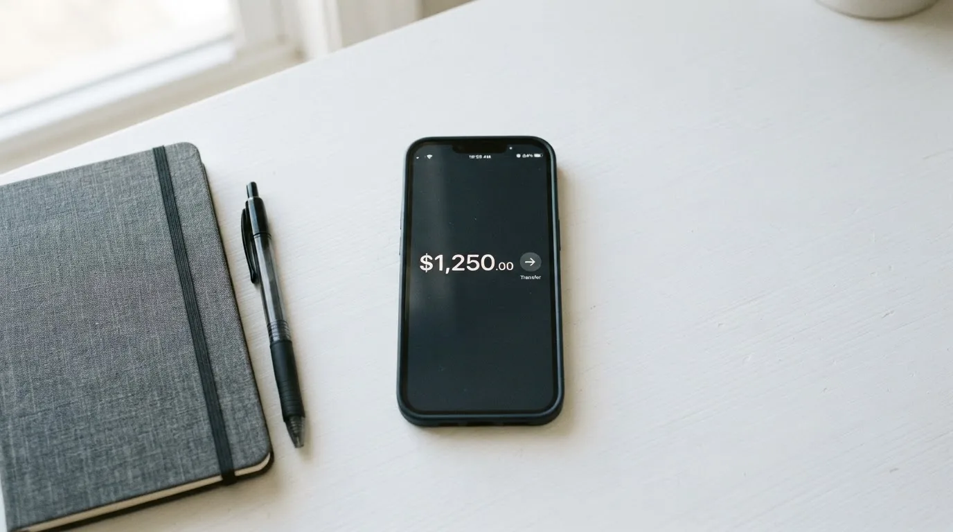A phone showing a stablecoin transfer screen